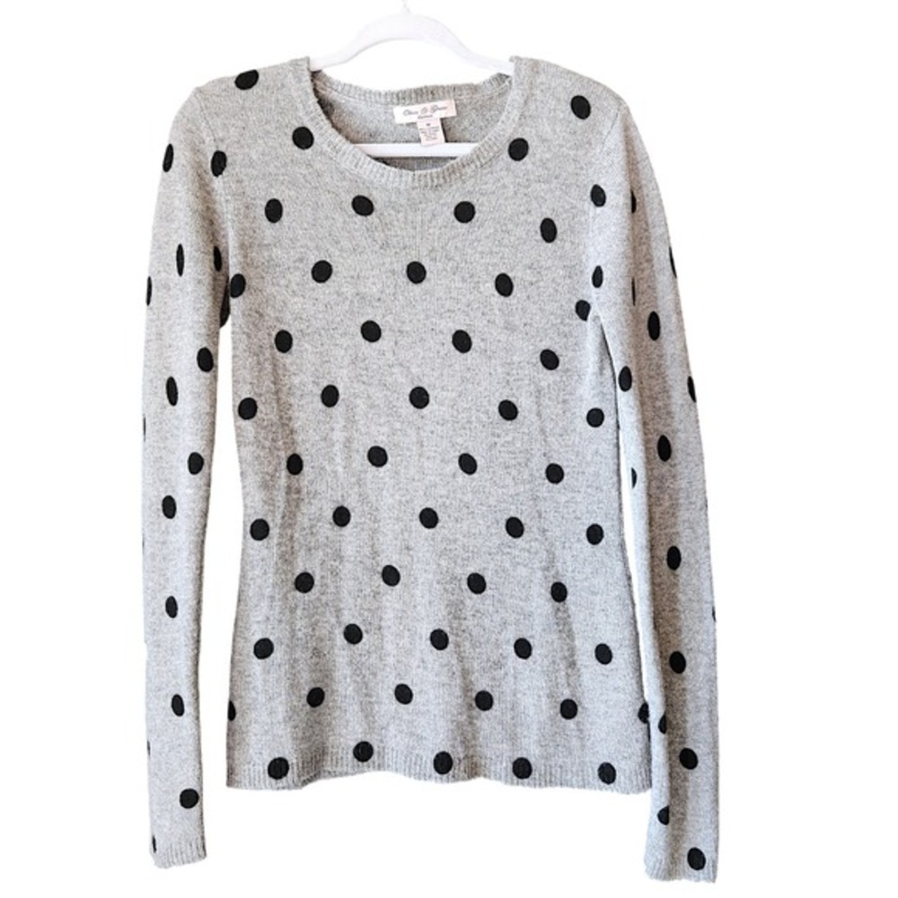 Olivia & Grace 100% Cashmere Gray‎ Long Sleeve Sweater M Polka Dots Essential
